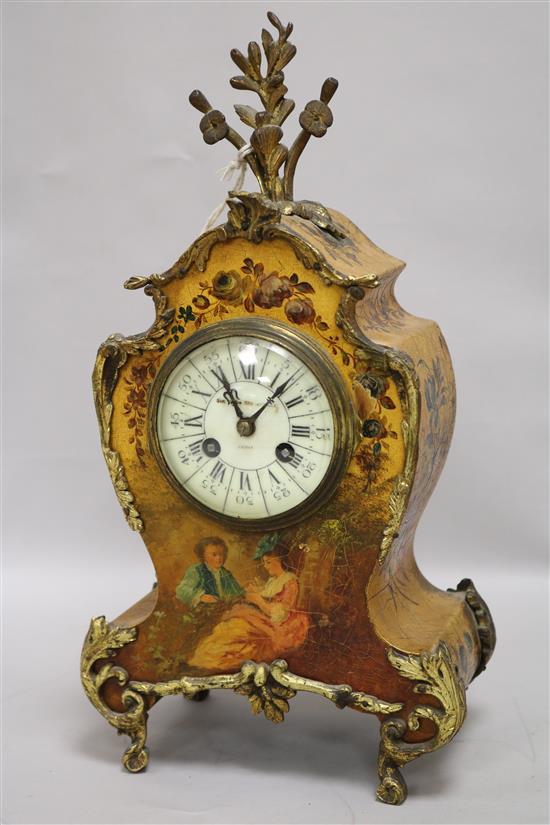 A French Vernis Martin mantel clock height 35cm width 18.5cm